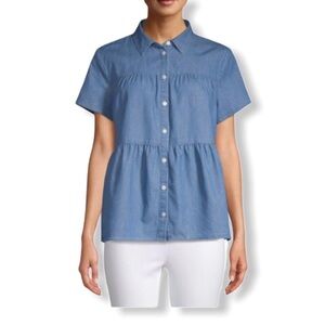 Time and Tru Blue Button-Down Blouse